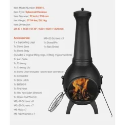 Chiminea utomhus öppen spis 22 tum, i aluminium med grillnät och skorstensrock, för terrassen