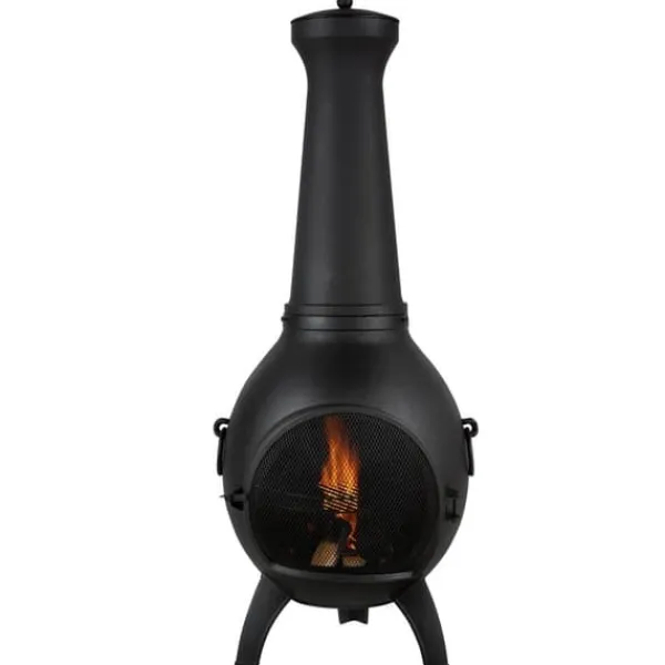 Chiminea utomhus öppen spis 22 tum, i aluminium med grillnät och skorstensrock, för terrassen