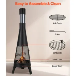 Chiminea utomhuseldstad 20 tum, vedeldad, med grillnät och skorstensbeläggning
