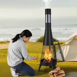 Chiminea utomhuseldstad 20 tum, vedeldad, med grillnät och skorstensbeläggning