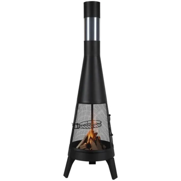 Chiminea utomhuseldstad 20 tum, vedeldad, med grillnät och skorstensbeläggning