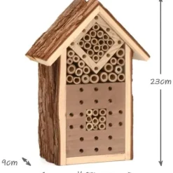 New CKB LTD Naturligt trä Insektshotell för bin Nyckelpiga Butterfly Shelter Bo Trädgård Utomhus Habitat Hem Exteriör 16x9x23cm För Fåglar & Småvilt