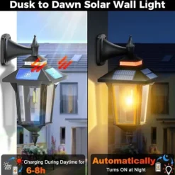 COLBOR Vintage solpanel säkerhetslampa med sensor, 3 belysningslägen IP65 Säkerhetslampor