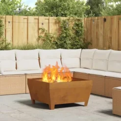Corten stål eldstad fyrkantig 80x80x43 cm - Rustik design för utomhusbruk | Färg: Rost | Storlek: 80x80x43 cm