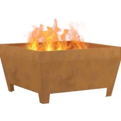 Corten stål eldstad fyrkantig 80x80x43 cm - Rustik design för utomhusbruk | Färg: Rost | Storlek: 80x80x43 cm