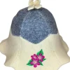 New Dambastukeps i naturlig ullfilt med broderad blomma för avkoppling till banya och jacuzzi Bastu