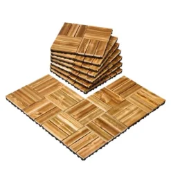 Hot Däckplattor i Massivt Trä, 10-Pack Sammankopplade, 12x12 Kamferfuru, Optimal för Veranda Trädgårdsprydnader