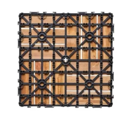 Hot Däckplattor i Massivt Trä, 10-Pack Sammankopplade, 12x12 Kamferfuru, Optimal för Veranda Trädgårdsprydnader