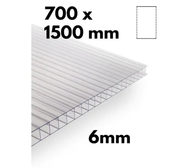 Discount Del av växthusflerväggsark / klar polykarbonat 700x1500mm - 6mm, 4st. Växthus