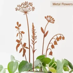 5-delat Metallblommor Trädgårdspinnar – Utomhus Dekorativa Växtpinnar, Metallkonst för Gård, Gräsmatta & Blomsterrabatt