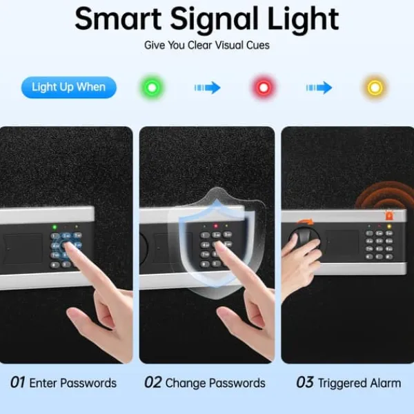 Online Digital elektronisk säkerhetsskåp, 15 x 17 x 12,2 tum, Robust konstruktion i stål, Tredubbel förstärkt stöldskyddslås, Smart larmmekanism Kassaskåp
