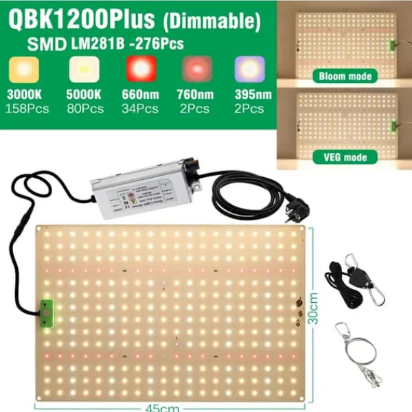 Dimbar LED-växtlampa, justerbart spektrum, energieffektiv,QBK1200Plus-DIM