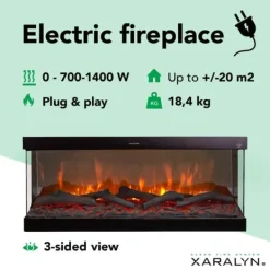 Discount Disegno 90SB elektrisk väggspis - svart - 3-sidig elektrisk LED mood spis - 1400 Watt värme - fjärrkontroll Öppna Spisar