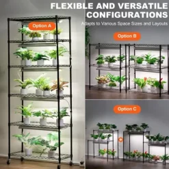 Hot DIY Växtställ med Grow Lights 6 våningar, 192W, Hög Växtstödhylla för inomhusodling och ljustillförsel, perfekt för växttillväxt Växtställ