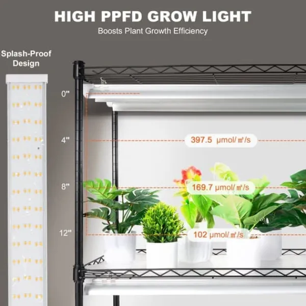 Hot DIY Växtställ med Grow Lights 6 våningar, 192W, Hög Växtstödhylla för inomhusodling och ljustillförsel, perfekt för växttillväxt Växtställ