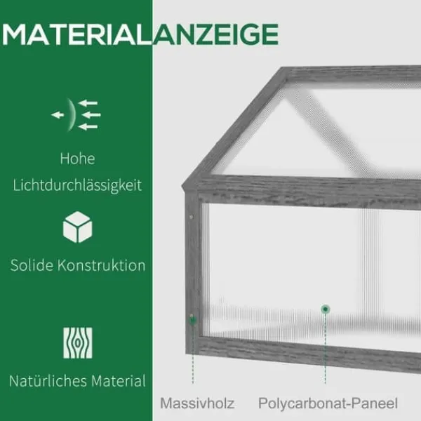 Online Drivbänk i trä 90x52x49,5 cm, ljusgenomsläppligt lock, vintertålig – grå Växthus