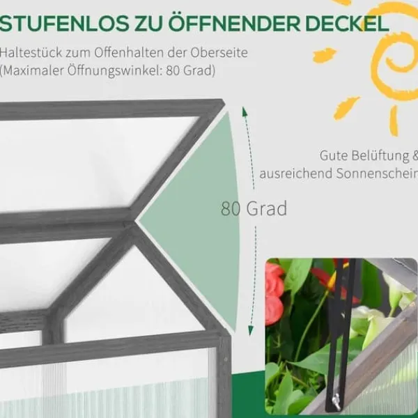 Online Drivbänk i trä 90x52x49,5 cm, ljusgenomsläppligt lock, vintertålig – grå Växthus
