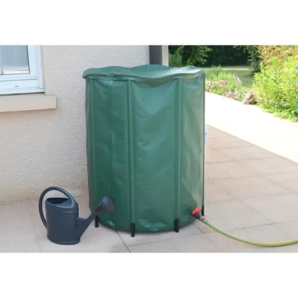 New EDA - Flexibel och hopfällbar vattenuppsamlare 500 L - med nätfilter + 2 kranar - Väderbeständig - Ø 80 x H.98 cm Regntunnor