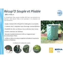 New EDA - Flexibel och hopfällbar vattenuppsamlare 500 L - med nätfilter + 2 kranar - Väderbeständig - Ø 80 x H.98 cm Regntunnor