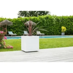 Outlet EDA PLASTIQUE Grafit fyrkantig blomma låda - 57 L - 49,5 x 49,5 x 49,5 cm - Vit bly Krukor & Växtbehållare