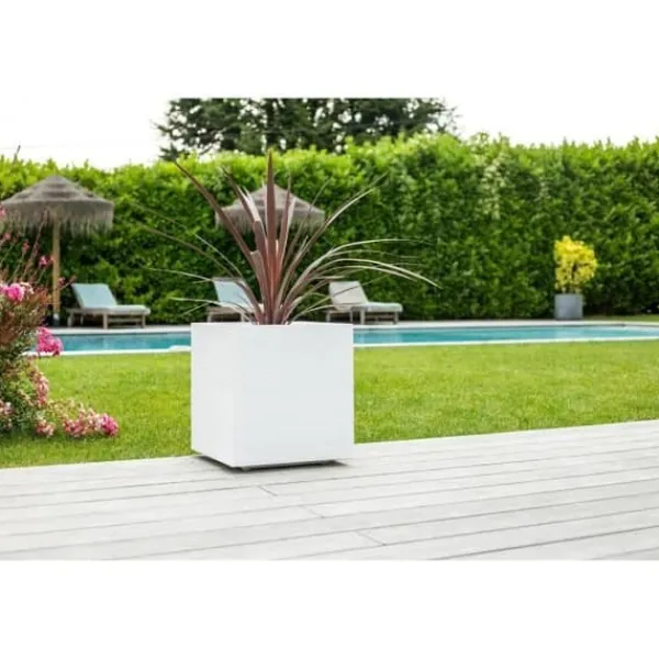 Outlet EDA PLASTIQUE Grafit fyrkantig blomma låda - 57 L - 49,5 x 49,5 x 49,5 cm - Vit bly Krukor & Växtbehållare