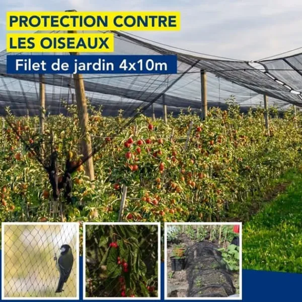 New Edialux fågelnät 4x10m, fin maska, knotfri polyeten, rötbeständig, väderbeständig, svart För Fåglar & Småvilt