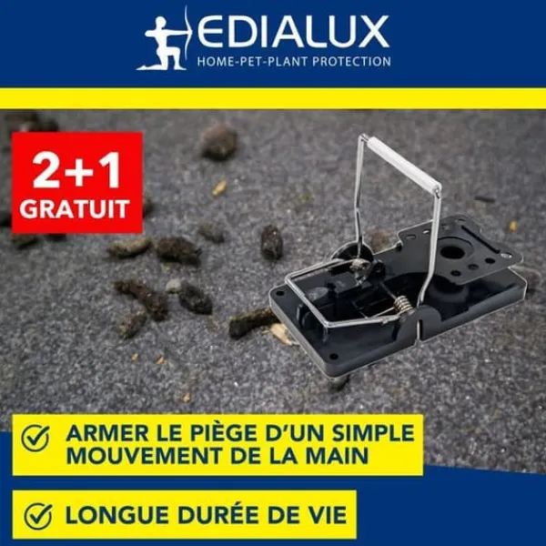 Best Edialux Rått- och musefälla snap pack fördelaktig - 2+1 gratis återanvändbara fällor i robust plast och galvaniserat metall Skadedjursfällor