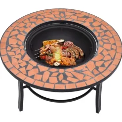 Eldfat med mosaik i terrakotta - Dekorativ eldgrop för trädgården | Diameter: 68 cm | Material: Keramik