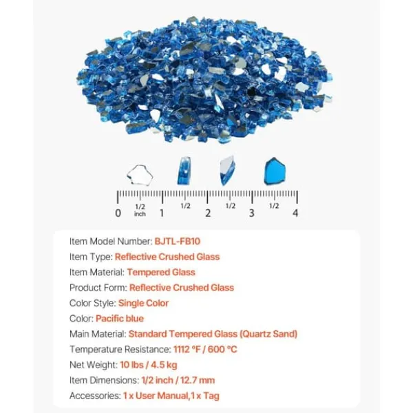Best Eldglas 1,25 cm, Eldstadsglasstenar 4,5 kg, för Eldstad, Pacific Blue Tillbehör Till Vedeldade Kaminer & Öppna Spisar