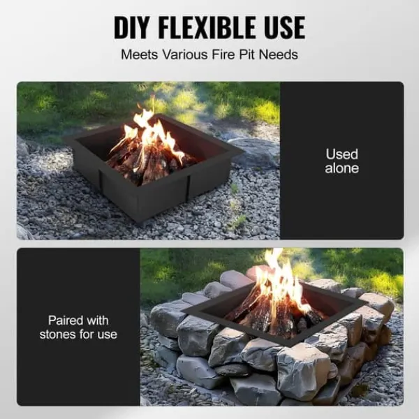Eldring Fyrkantig 36x36, Utomhus Stålfoder, DIY Campfire Ring, Brandsäker Eldstad