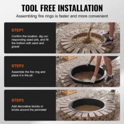Hot Eldring Rund 45 tum, Yttre Stålfoder, DIY Campfire Ring, Brandgrill, Enkel att Montera Tillbehör Till Vedeldade Kaminer & Öppna Spisar