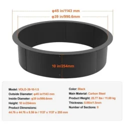 Hot Eldring Rund 45 tum, Yttre Stålfoder, DIY Campfire Ring, Brandgrill, Enkel att Montera Tillbehör Till Vedeldade Kaminer & Öppna Spisar