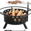 Eldskål - Trädgårdseldstad med grill - Gjutjärn - Kolgrill - Höj- och sänkbart galler - Gnistskydd - Lätt att rengöra
