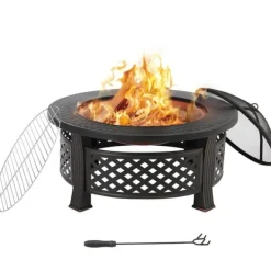 Outlet Eldskål, Diameter 81 cm, Värmebeständig upp till 500 °C, Multifunktionell Design, Inkluderar Funkskydd, Hållbart Järnmaterial Öppna Spisar