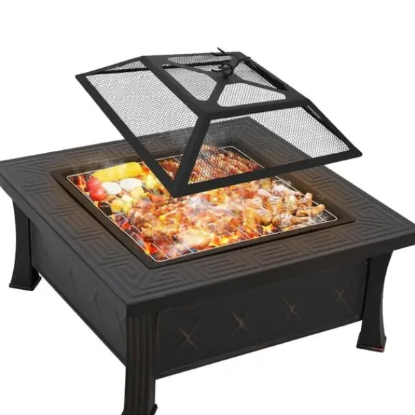 Eldstad, 81 cm diameter, Metallkonstruktion, Värmebeständig upp till 500 °C, Inkluderar grillgaller, Funk skyddsfunktion