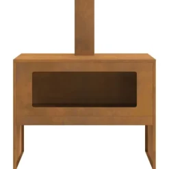 Sale Eldstad i väderbeständigt stål | Storlek: 80x50x96 cm | Färg: Brun Öppna Spisar