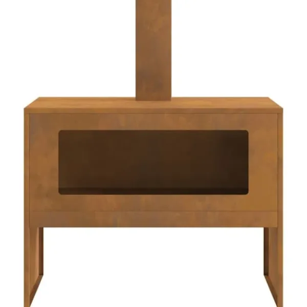 Sale Eldstad i väderbeständigt stål | Storlek: 80x50x96 cm | Färg: Brun Öppna Spisar