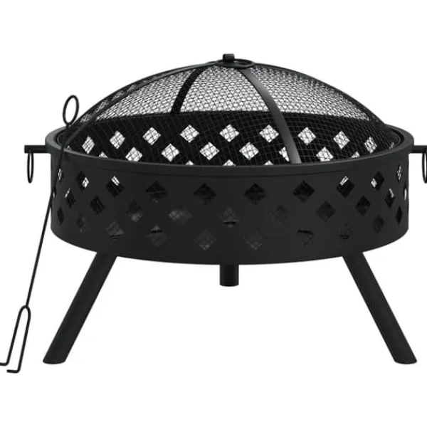 Eldstad med eldgaffel i stål - För mysiga stunder utomhus | Storlek: 58 cm | Färg: Stål