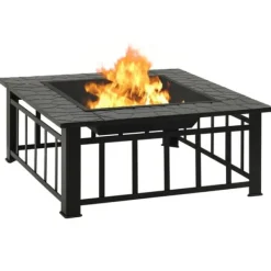 Clearance Eldstad med eldgaffel 79x79x46,5 cm XXL stål - Eldskål - Eldfat - Home & Living Öppna Spisar
