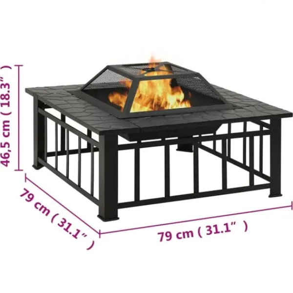 Clearance Eldstad med eldgaffel 79x79x46,5 cm XXL stål - Eldskål - Eldfat - Home & Living Öppna Spisar