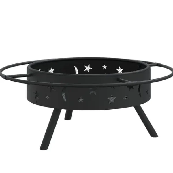 Eldstad med nätlock och eldgaffel - Utomhus eldstad i stål | Storlek: 70 cm | Färg: Svart