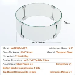 Online Eldstad Vindskydd, 435 x 170 mm glasflamskydd, 6 mm härdat glas, för propan, gas, utomhus, uteplats, bakgård Tillbehör Till Vedeldade Kaminer & Öppna Spisar