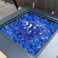 New Eldstadsglas, Reflekterande krossat glas 12,7 mm, Koboltblå, Härdat glas Tillbehör Till Vedeldade Kaminer & Öppna Spisar
