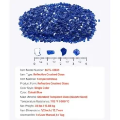 New Eldstadsglas, Reflekterande krossat glas 12,7 mm, Koboltblå, Härdat glas Tillbehör Till Vedeldade Kaminer & Öppna Spisar
