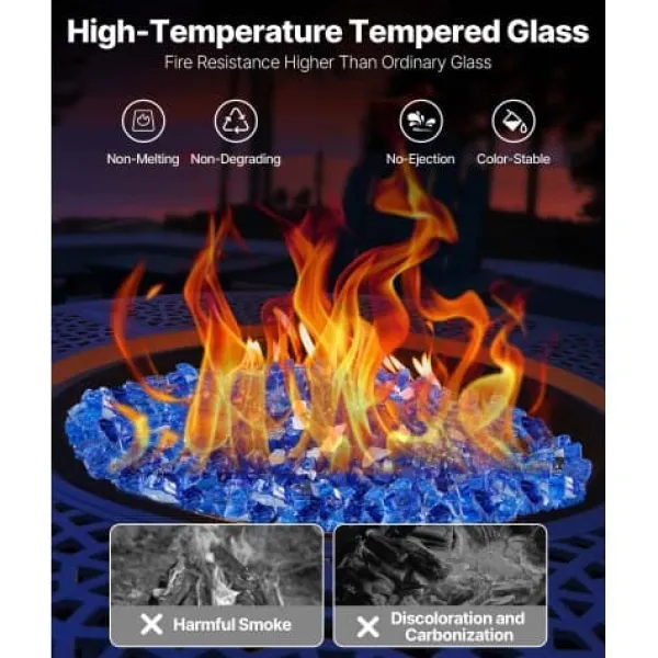 New Eldstadsglas, Reflekterande krossat glas 12,7 mm, Koboltblå, Härdat glas Tillbehör Till Vedeldade Kaminer & Öppna Spisar