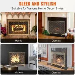Hot Eldstadsskärm Enkelpanel, Stark Iron Mesh, 980(L)x758(H)MM, Gnistskydd, Enkel installation, Fristående brandstängsel. Tillbehör Till Vedeldade Kaminer & Öppna Spisar