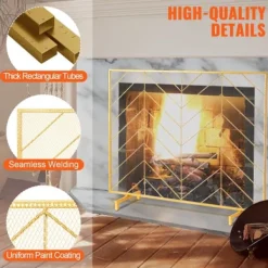 Hot Eldstadsskärm Enkelpanel, Stark Iron Mesh, 980(L)x758(H)MM, Gnistskydd, Enkel installation, Fristående brandstängsel. Tillbehör Till Vedeldade Kaminer & Öppna Spisar