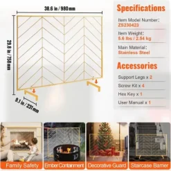Hot Eldstadsskärm Enkelpanel, Stark Iron Mesh, 980(L)x758(H)MM, Gnistskydd, Enkel installation, Fristående brandstängsel. Tillbehör Till Vedeldade Kaminer & Öppna Spisar