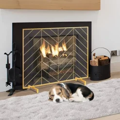 Hot Eldstadsskärm Enkelpanel, Stark Iron Mesh, 980(L)x758(H)MM, Gnistskydd, Enkel installation, Fristående brandstängsel. Tillbehör Till Vedeldade Kaminer & Öppna Spisar