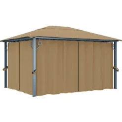 Online Elegant paviljong med draperier för utomhusbruk | Färg: Taupe | Storlek: 400x300 cm Tält & Lusthus
